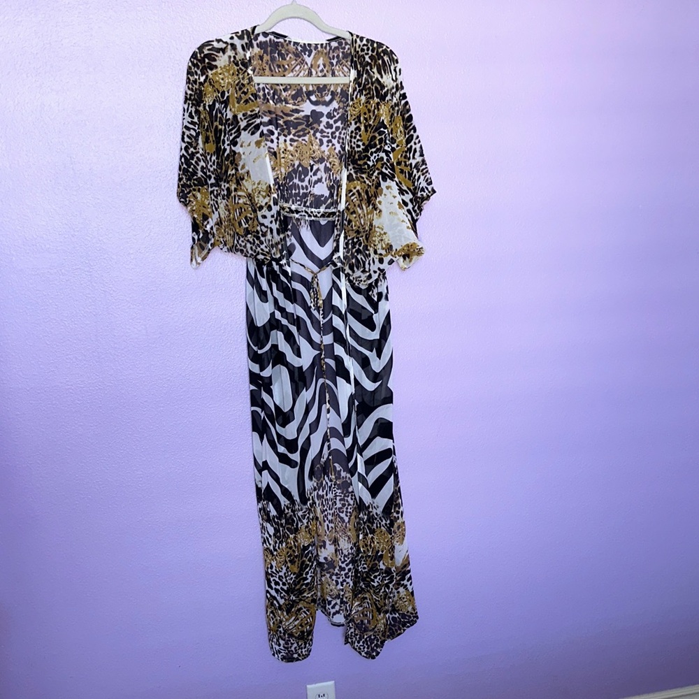 Animal Print Kimono or Beach Cover-up with tie